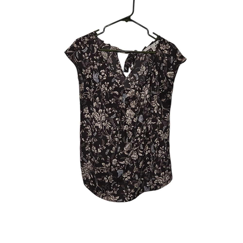 Lauren Conrad Floral Black and White Women's Blouse Top Size Large